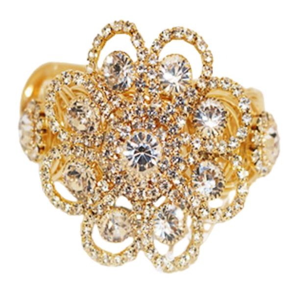 RHINESTONE FLOWER METAL BANGLE BRACELET