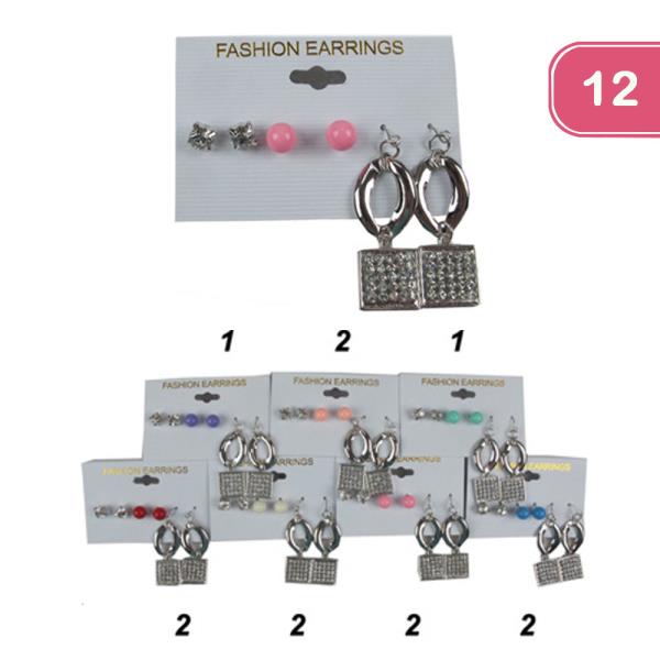 MIXED 3 PAIR EARRING SET (12 UNITS)