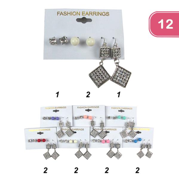 MIXED 3 PAIR EARRING SET (12 UNITS)