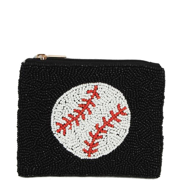 SEED BEAD BASEBALL COIN PURSE BAG