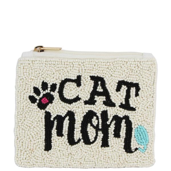 SEED BEAD CAT MOM COIN PURSE BAG
