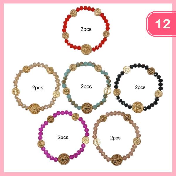 RELIGIOUS BEADED STRETCH BRACELET (12 UNITS)
