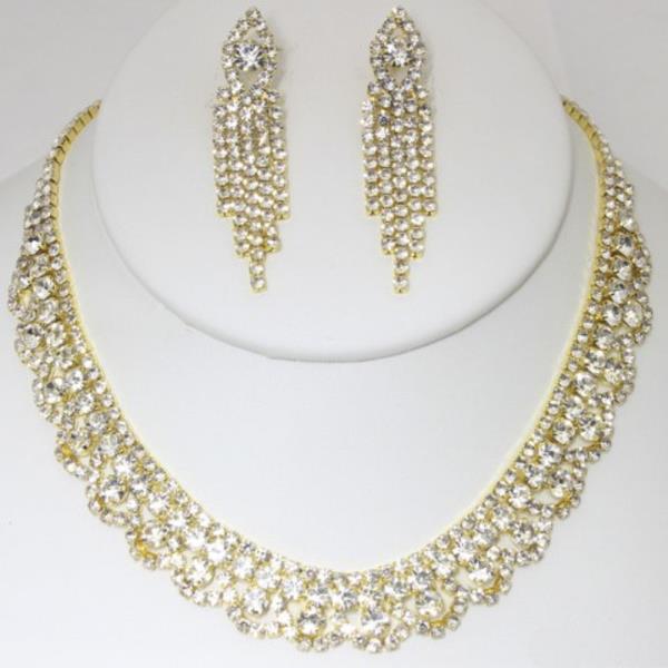 RHINESTONE NECKLACE EARRING SET