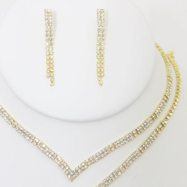 RHINESTONE NECKLACE EARRING BRACELET SET