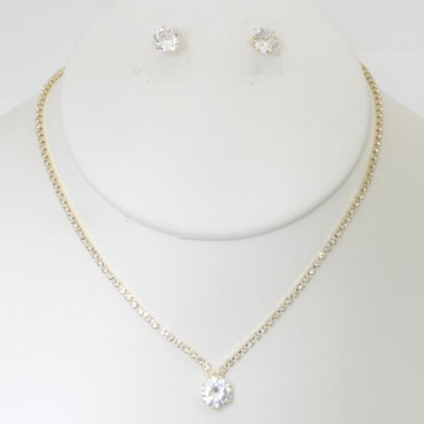 CZ RHINESTONE NECKLACE EARRING SET