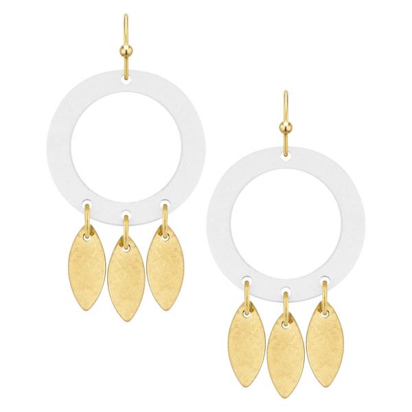 WOOD METAL CIRCLE LEAF EARRINGS