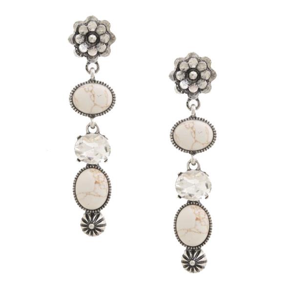 WESTERN FLOWER STONE LINK DANGLE EARRING