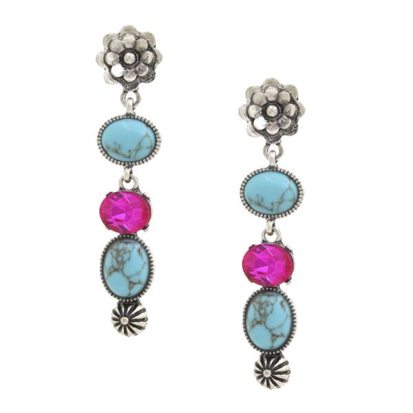 WESTERN FLOWER STONE LINK DANGLE EARRING