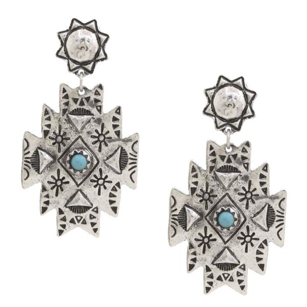 WESTERN TURQUOISE BEAD METAL DANGLE EARRING