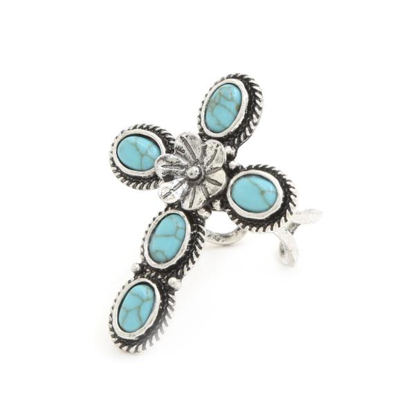 WESTERN CROSS TURQUOISE BEAD ADJUSTABLE RING
