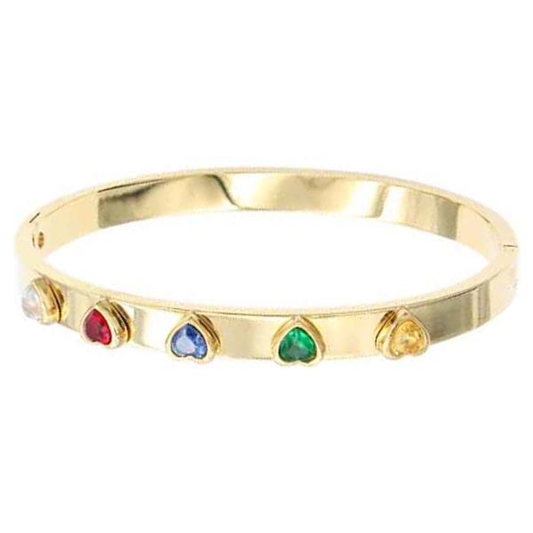 STAINLESS STEEL HEART STONE HINGED BRACELET