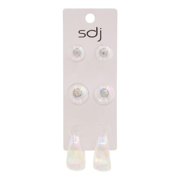 SDJ CLEAR MULTI EARRING 3 PAIR SET