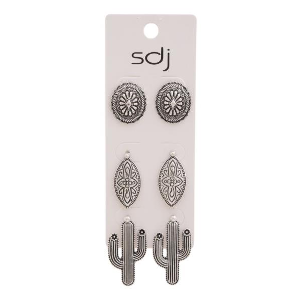 SDJ WESTERN STYLE METAL MULTI EARRING 3 PAIR SET