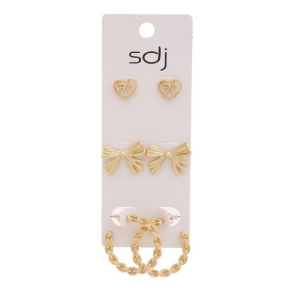 SDJ RIBBON METAL MULTI EARRING 3 PAIR SET