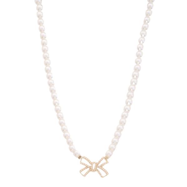 SDJ PEARL RIBBON BOW NECKLACE