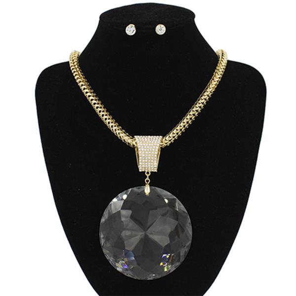 CHUNKY ROUND STONE PENDANT NECKLACE EARRING SET