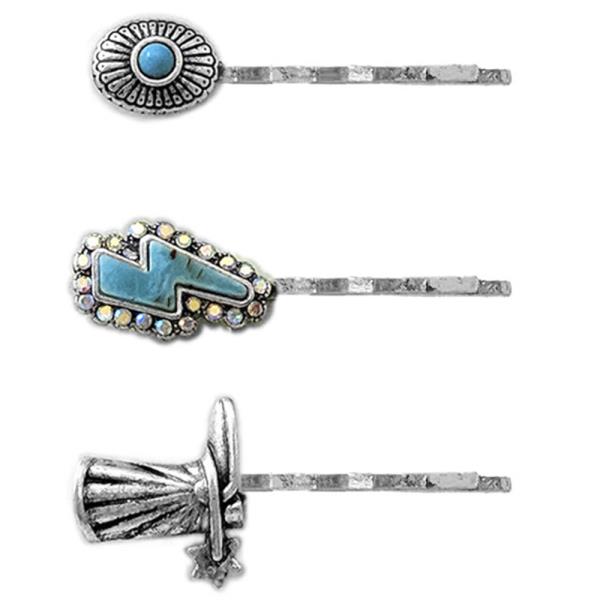 WESTERN HAND W/RHINESTONE 3-IN-1 HAIR PIN SET