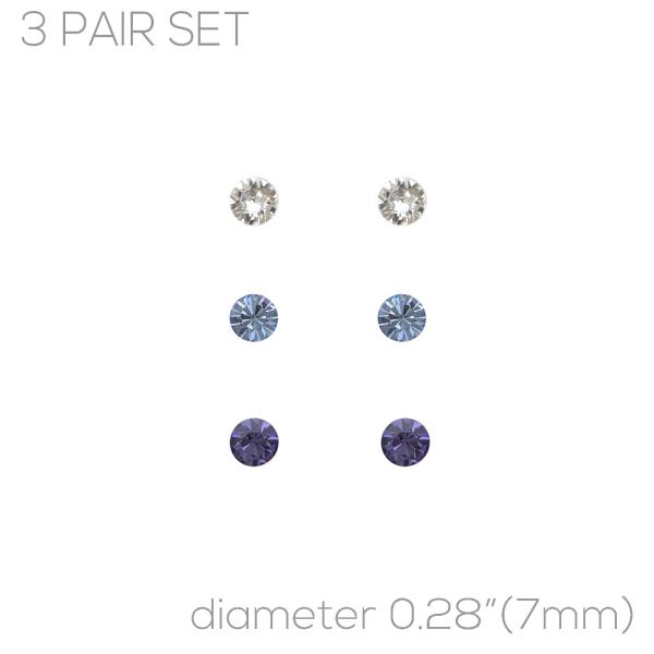 7MM CRYSTAL 3 PAIR EARRING SET