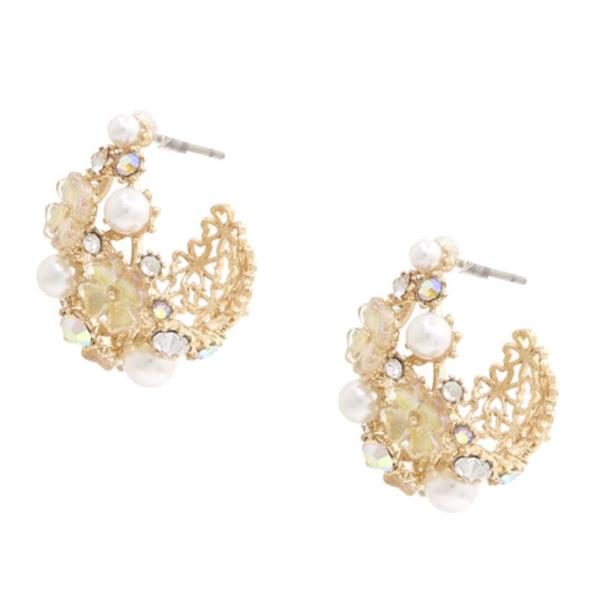 SODAJO FLOWER PEARL BEAD GOLD DIPPED EARRING
