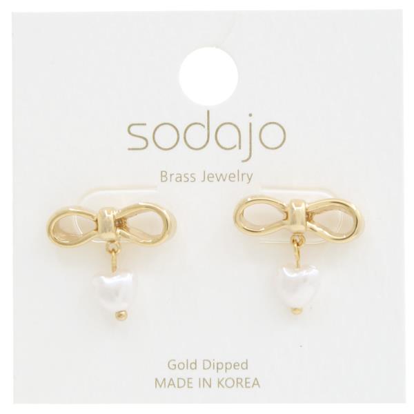 SODAJO BOW HEART BEAD GOLD DIPPED EARRING