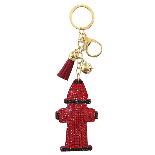 RHINESTONE FIREPLUG KEYCHAIN WITH TASSEL