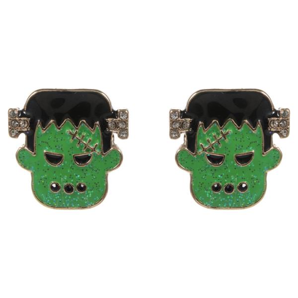 HALLOWEEN FRANKENSTEIN SHAPED ENAMEL HYPOALLERGENIC POST EARRING