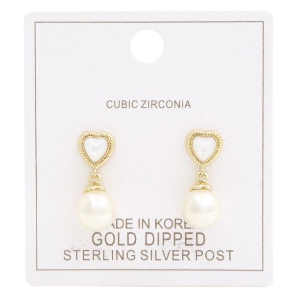 HEART PEARL BEAD GOLD DIPPED DANGLE EARRING