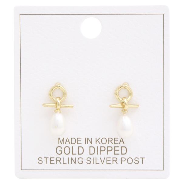 PEARL BEAD METAL GOLD DIPPED EARRING