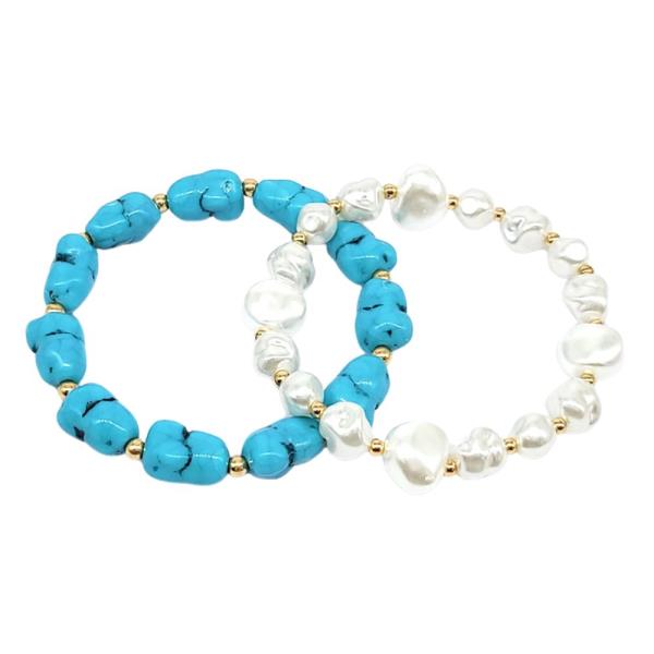 PEARL TQ STONE STRETCH BRACELET