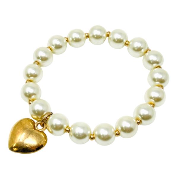 HEART CHARM PEARL STERTCH BRACELET