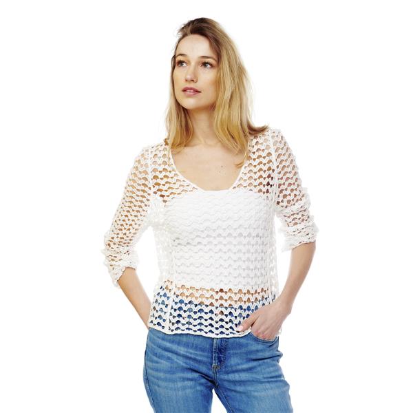 V NECK CROCHET BELL SLEEVE COVER UP TOP