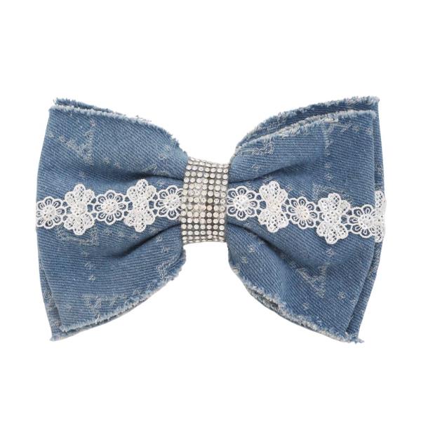 FLOWER RIBBON DENIM HAIR BOW PIN
