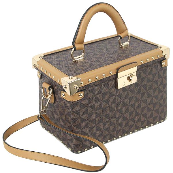 FASHION MONOGRAM PRINT HANDLE SQUARE TRAVEL BAG W STRAP