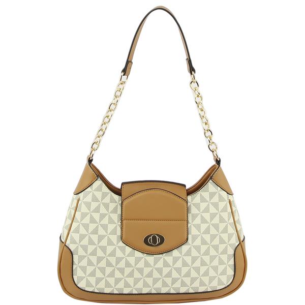 CHIC MONOGRAM PRINT TWIST LOCK SHOULDER BAG