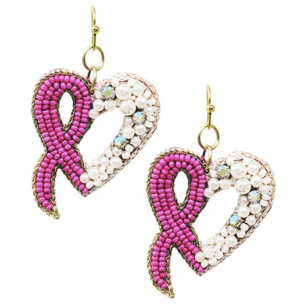PINK RIBBON SEED BEAD MULTI STONE EARRING
