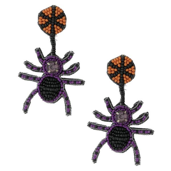 HALLOWEEN SPIDER SEED BEAD EARRING