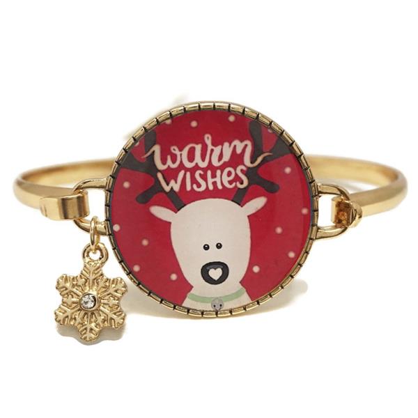 CHRISTMAS SNOWFLAKE RUDOLPH WIRE BANGLE BRACELET