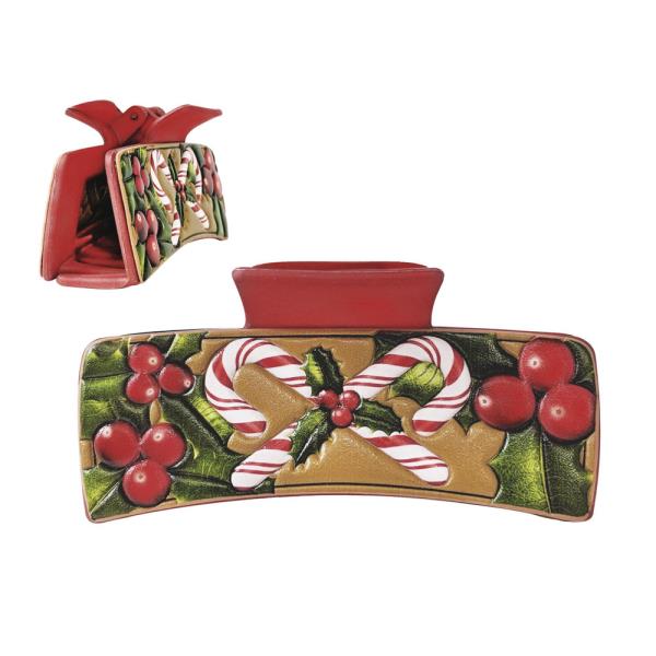 CHRISTMAS TOOLED LEATHER HAIR CLAW JAW CLIPSCHRISTMAS TOOLED LEATHER CANDY CANE HAIR CLAW JAW CLIPS