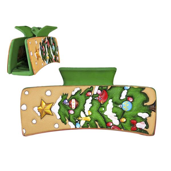 CHRISTMAS TOOLED LEATHER TREE HAIR CLAW JAW CLIPS