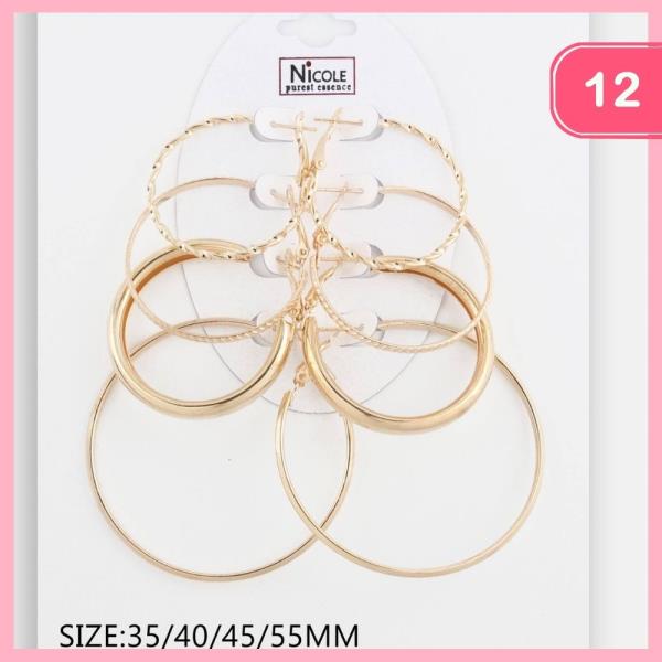4 PAIR HOOP  EARRING SET (12 UNITS)