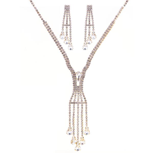 RHINESTONE MULTI TEARDROP NECK EARRING