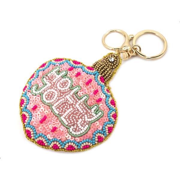 SEED BEAD CHRISTMAS HOLLY JOLLY ORNAMENT KEYCHAIN