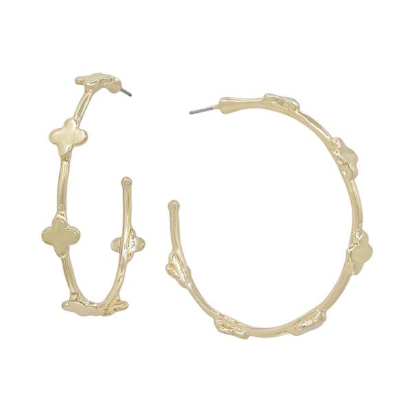 CLOVER SHAPE METAL ACCENT HOOP EARRING