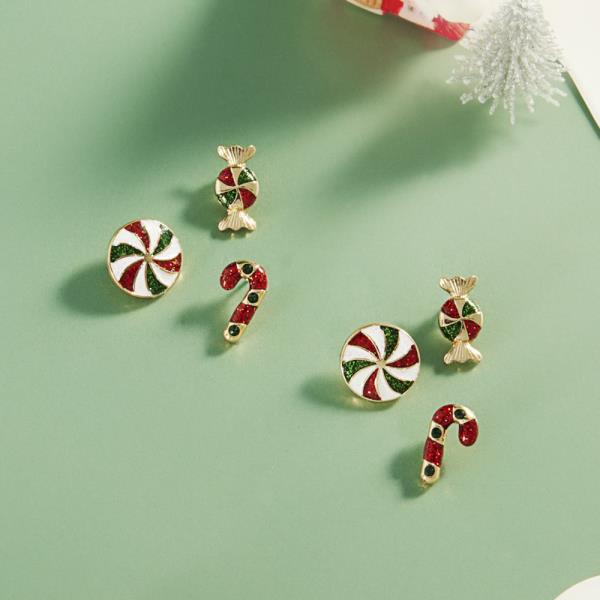 CHRISTMAS PEPPERMINT CANDY SHAPED ENAMEL 3 SET