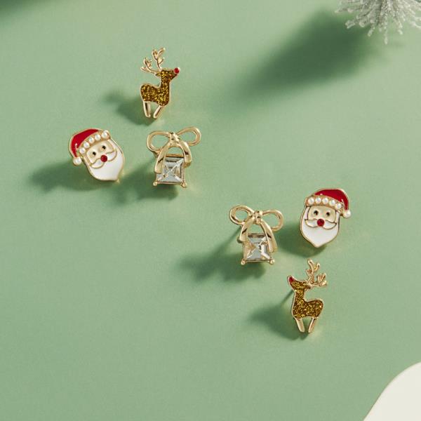 CHRISTMAS ICON SHAPED ENAMEL EARRING 3 PAIR SET