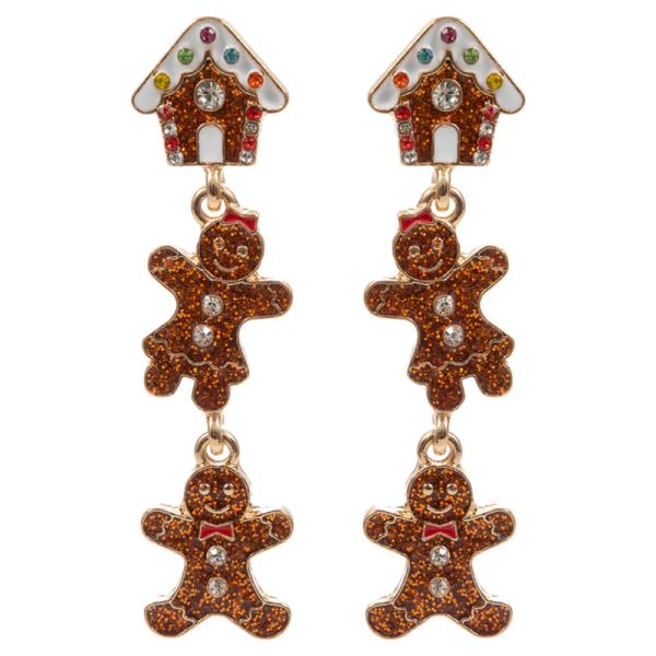 CHRISTMAS LINEAR SHAPED ENAMELED GINGERBREAD EARRING