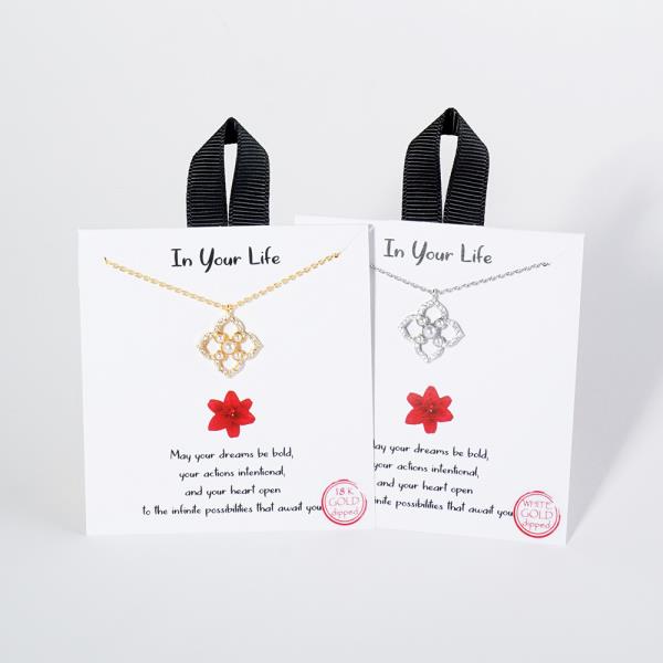 18K GOLD RHODIUM IN YOUR LIFE FLOWER PEARL NECKLACE