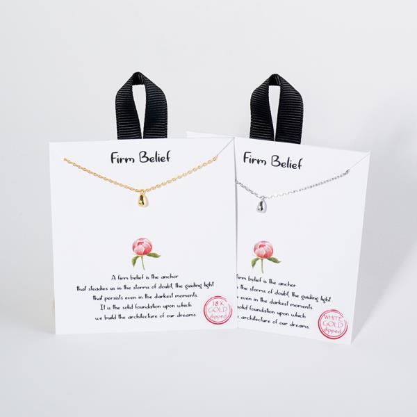 18K GOLD RHODIUM FIRM BELIEF FLOWER BUD TEARDROP NECKLACE