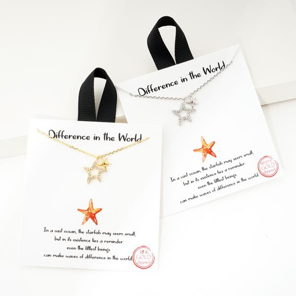 18K GOLD RHODIUM DIFFERENCE IN THE WORLD RHINESTONE STARFISH NECKLACE