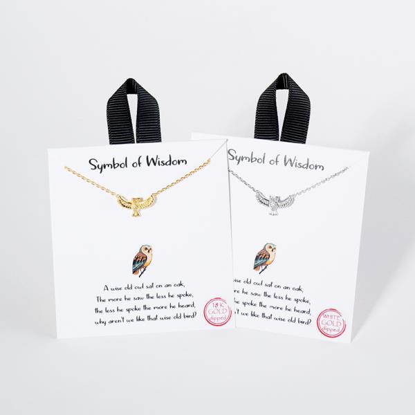18K GOLD RHODIUM SYMBOL OF WISDOM OWL NECKLACE